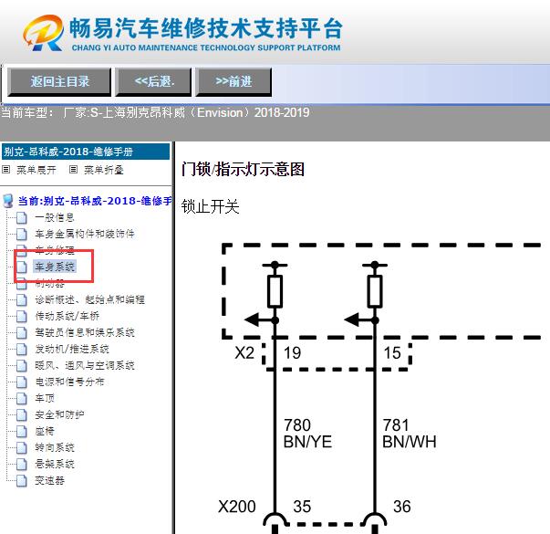 2018-2019年别克昂科威门锁开关电路图
