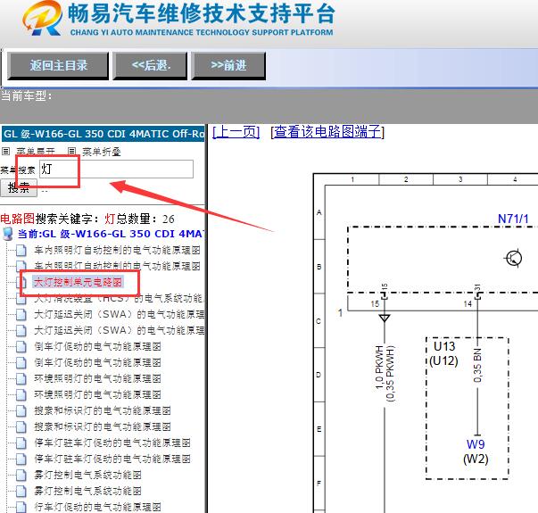 2014年奔驰GL350大灯电路图