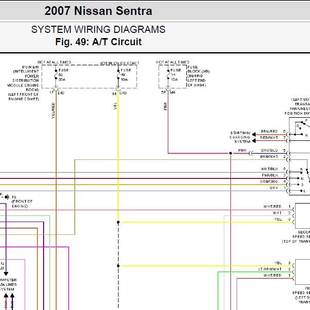 2007年日产轩逸变速箱电路图.