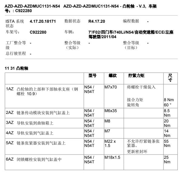 2011年宝马740LI凸轮轴扭矩