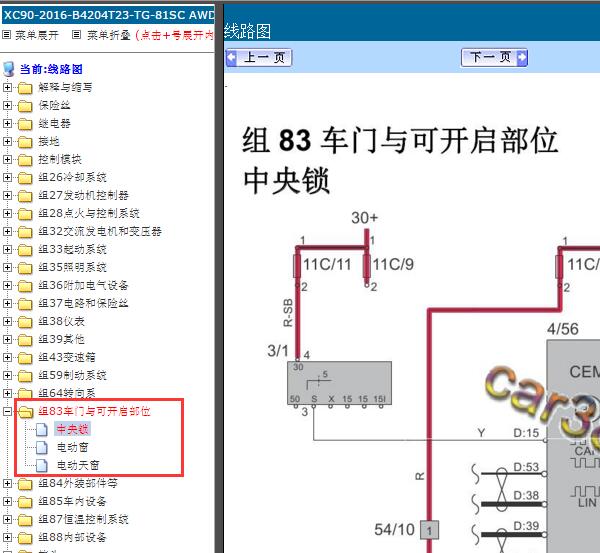 2016年沃尔沃XC90门锁电路图