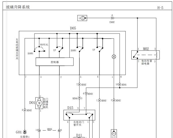 2013年江淮瑞风和畅玻璃升降、座椅和风扇电路图