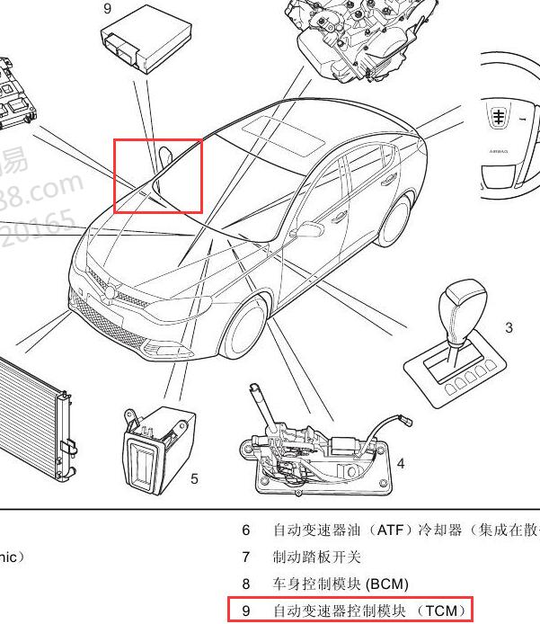 2009-2010年名爵MG6变速箱电脑位置