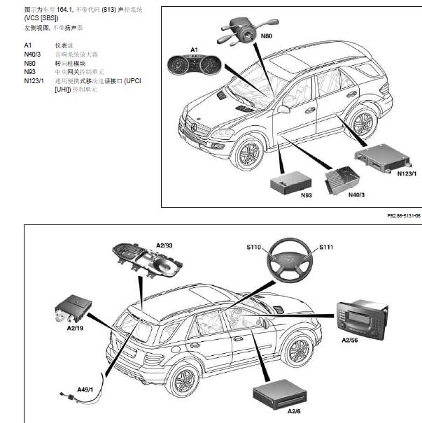 2011年奔驰ML350 定位导航系统部件位置