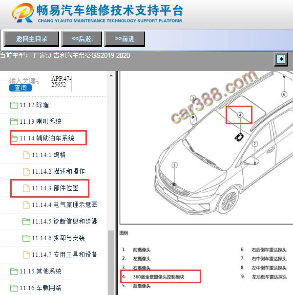 2019-2020年吉利帝豪GS全景影像控制电脑位置