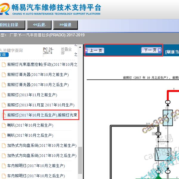 2017-2019年丰田普拉多前照灯线路图