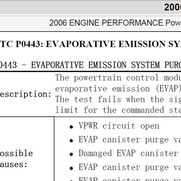 2006年福特蒙迪欧P0443故障码资料