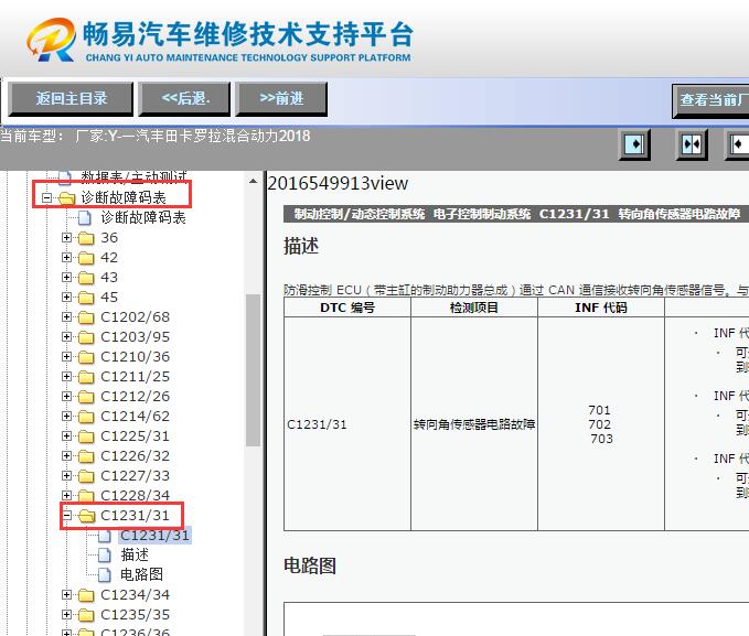 2018年丰田卡罗拉C1231故障码资料