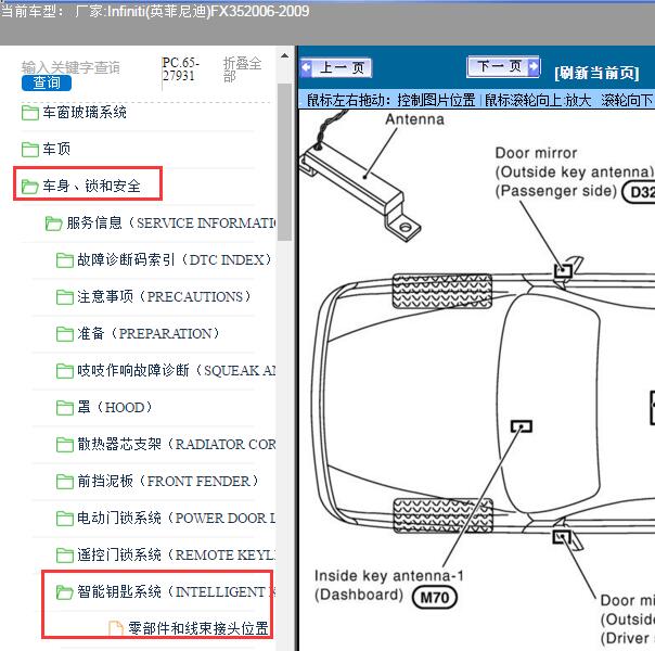 2006-2009年Infiniti(英菲尼迪)-FX35钥匙天线位置图