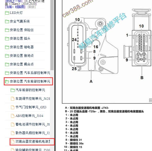 2020年大众途岳变速箱针脚