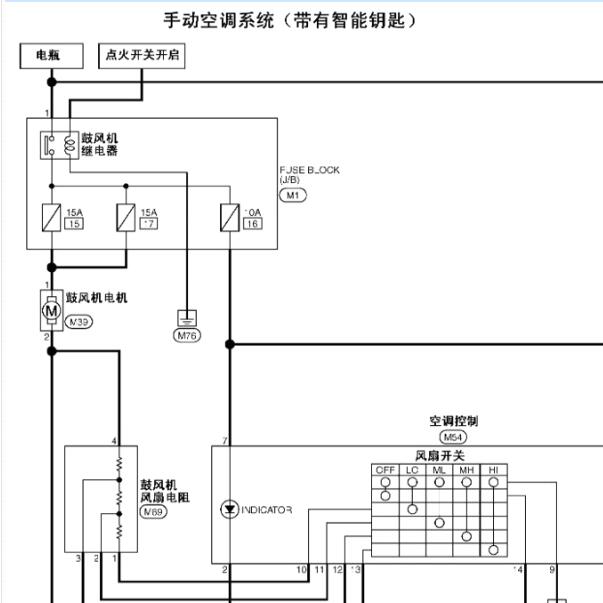 2016年郑州日产NV200空调电路图