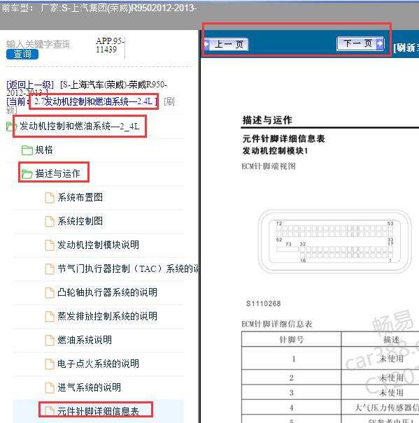 2012-2013年荣威R950发动机针脚