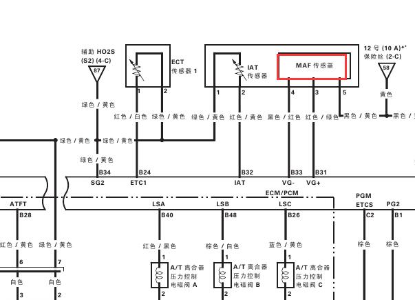 2009-2010年本田飞度空气流量传感器电路图