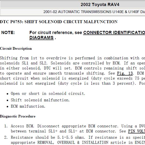 2002年丰田RAV4 P0753故障码