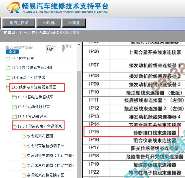 2015-2016年吉利帝豪EC7 诊断接口位置