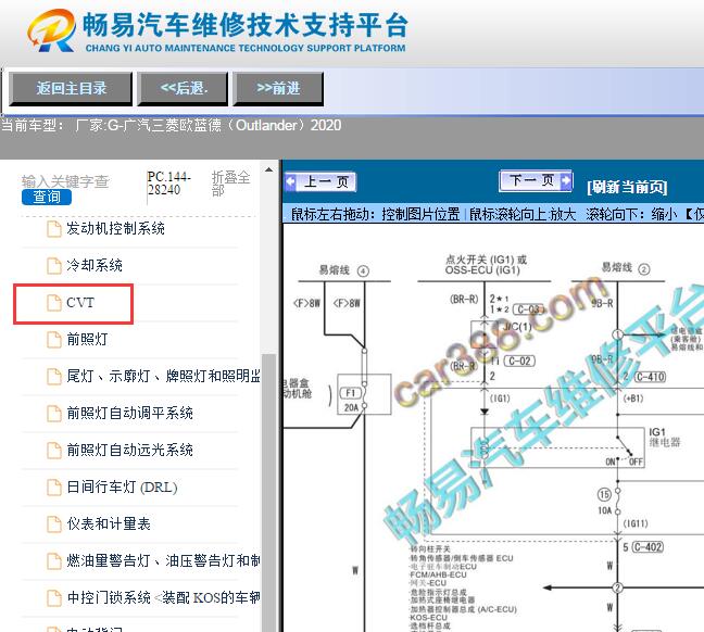 2020年广汽三菱欧蓝德（Outlander） 变速箱电路图