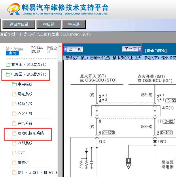 2019年广汽三菱欧蓝德（Outlander） 发动机电路图 