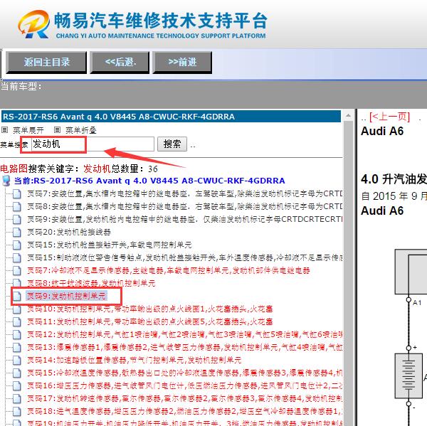 2017年奥迪RS6 发动机电路图