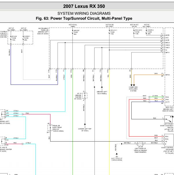 2007年凌志RX350天窗电路图