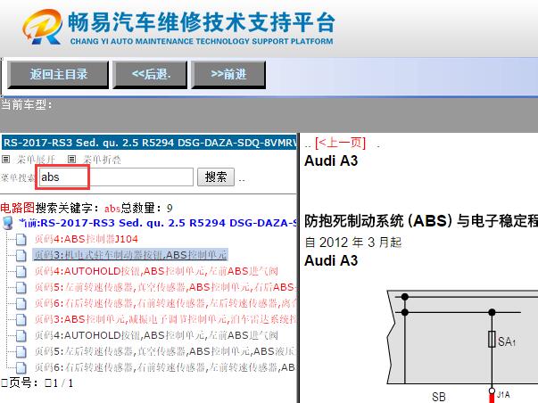 2017年奥迪RS3 ABS电路图