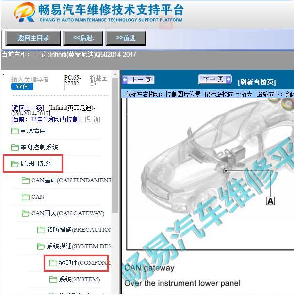 2014-2017年英菲尼迪Q50网关电脑位置