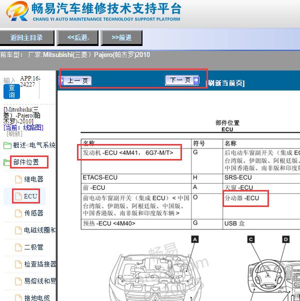 2010年三菱帕杰罗发动机和分动箱模块位置