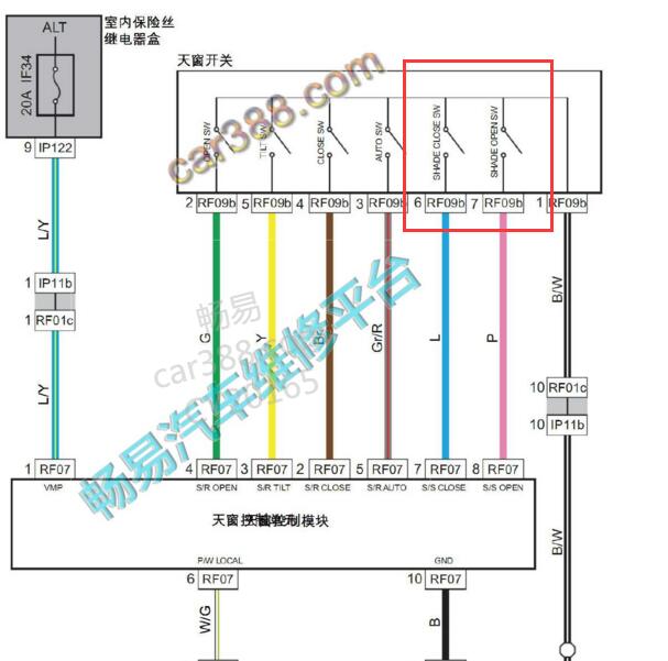 2018年吉利博瑞新能源天窗卷帘电路图