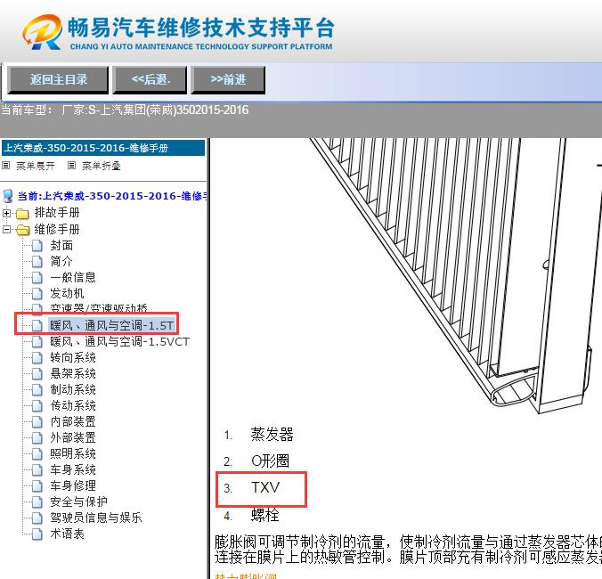 2015-2016年上汽荣威350  膨胀阀位置图