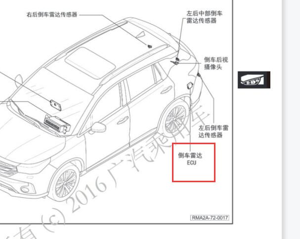 2017年广汽传祺GS4倒车雷达模块位置