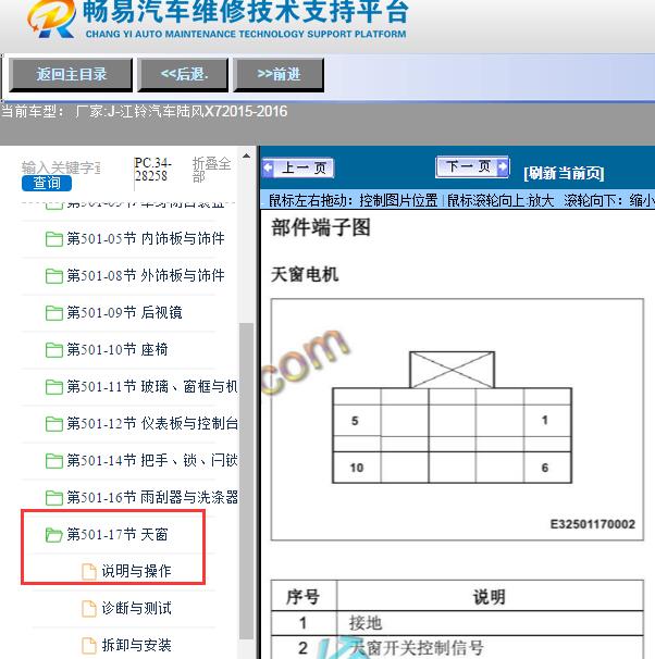 2015-2016年江铃汽车-陆风X7天窗端子图