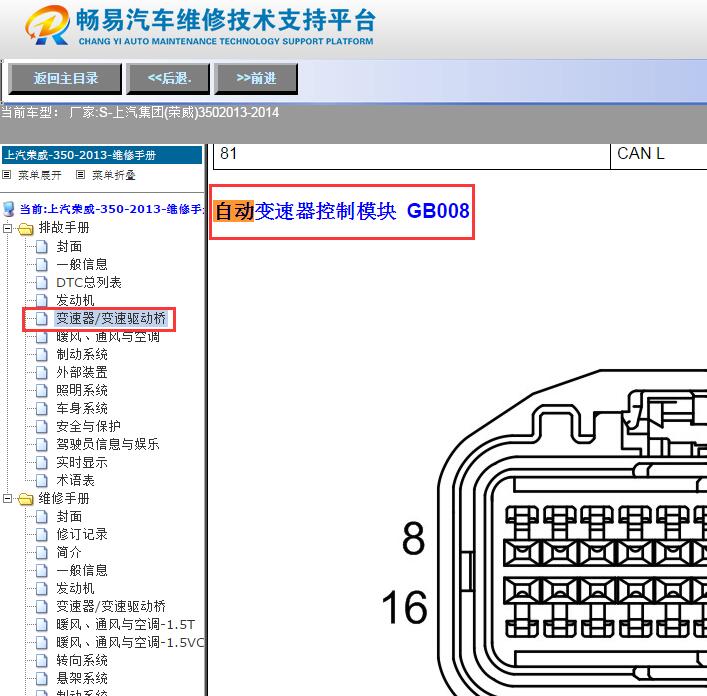2013-2014年上汽荣威350  变速箱针脚