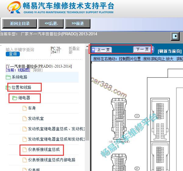 2013-2014年丰田普拉多仪表接线盒针脚资料