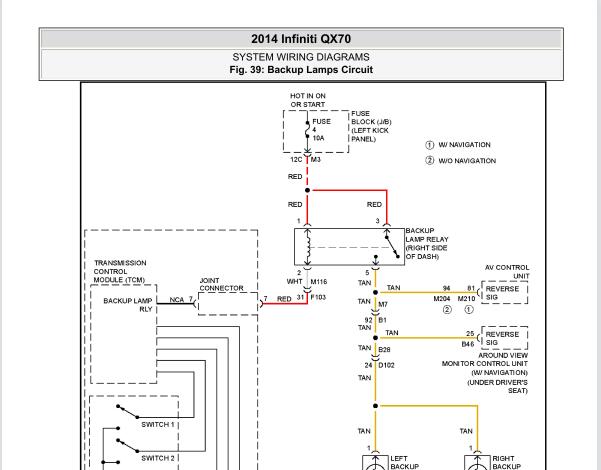 2014年英菲尼迪QX70倒车灯电路图