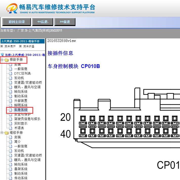 2011年上汽荣威350  车身控制模块端子图