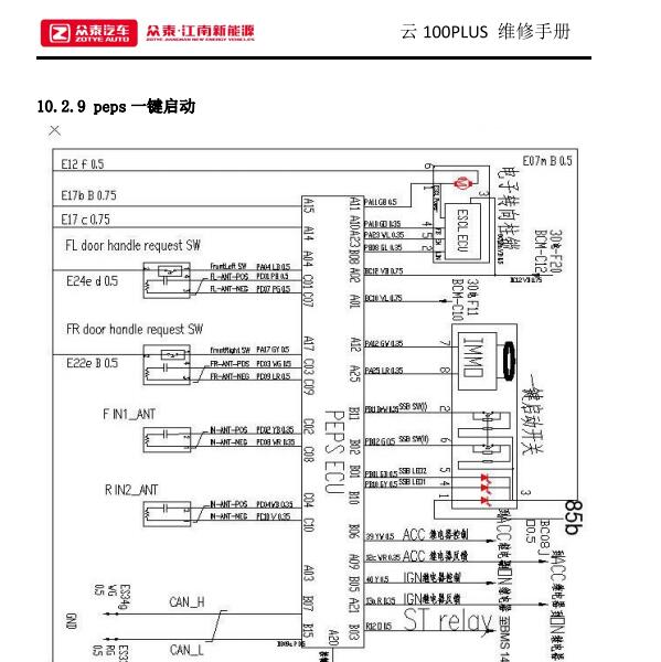 2018年众泰云100plus的PEPS电路图