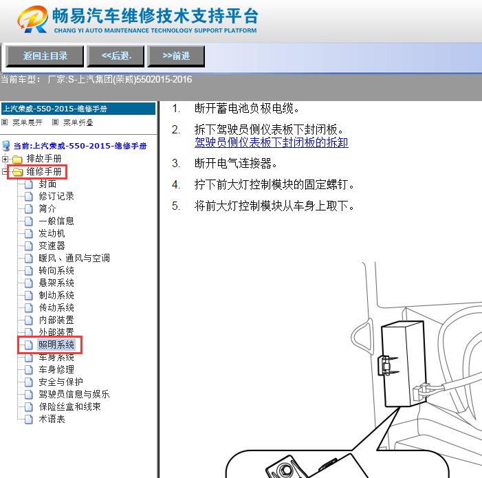 2015-2016年上汽荣威550  前大灯拆卸维修资料