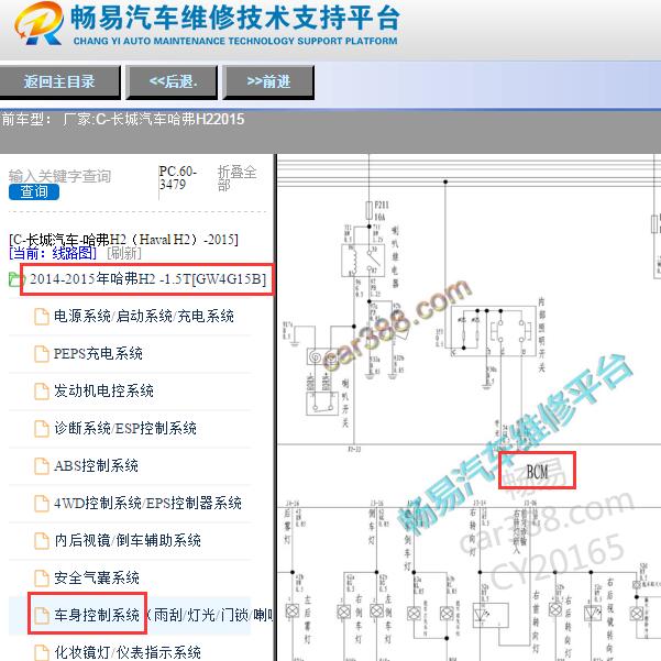 2015年长城H2车身控制模块线路图