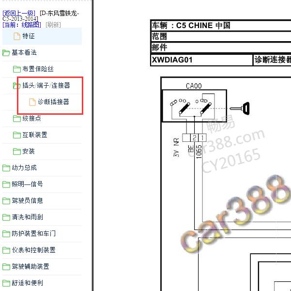 2013-2014年雪铁龙C5 诊断连接器电路图.
