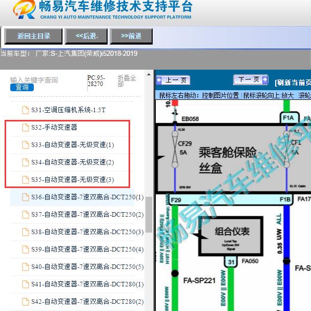 2018-2019年上汽集团(荣威)-i5变速箱电路图