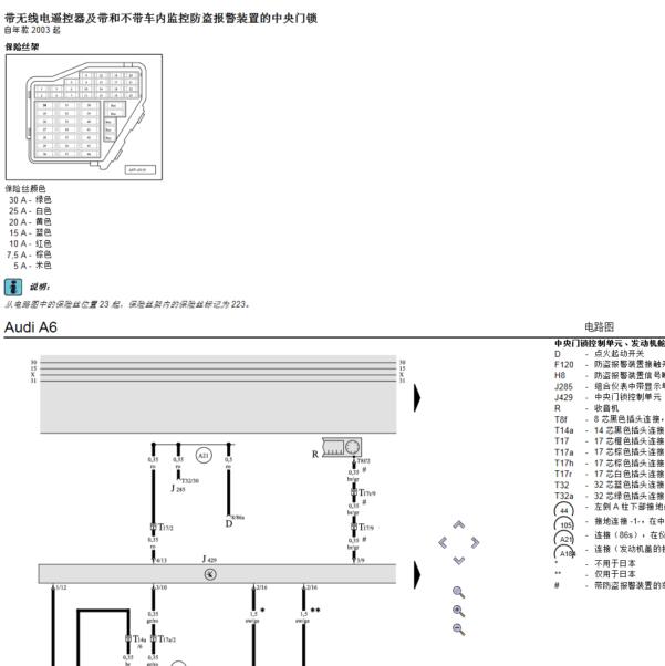 2004年奥迪A6中央门锁系统电路图
