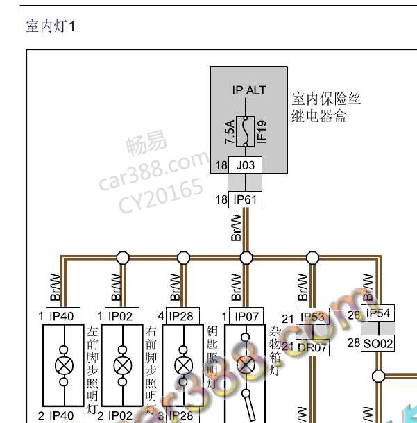 2013-2014年吉利EC8室内灯保险丝电路图