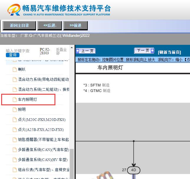 2022年广汽丰田威兰达( Wildlander)  室内照明电路图