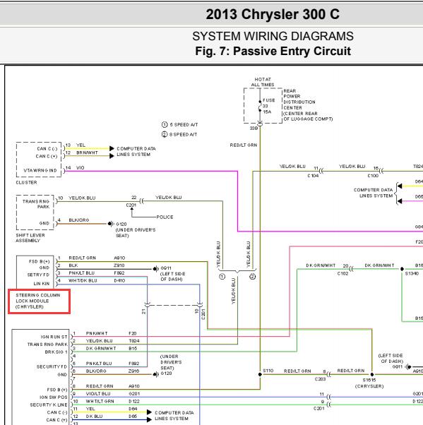 2013年克莱斯勒300C转向管柱锁电路图