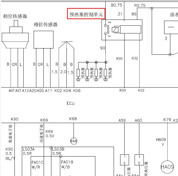 日产锐旗ZD25预热系统电路图