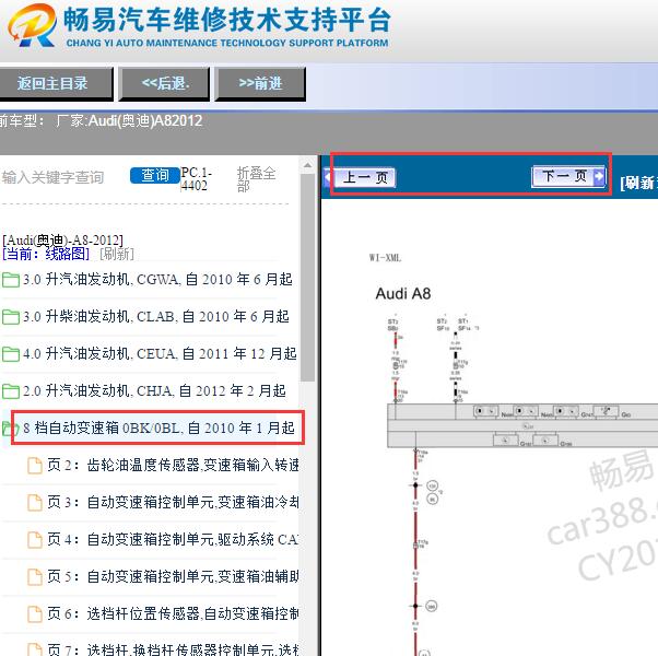 2012年奥迪A8变速箱线路图