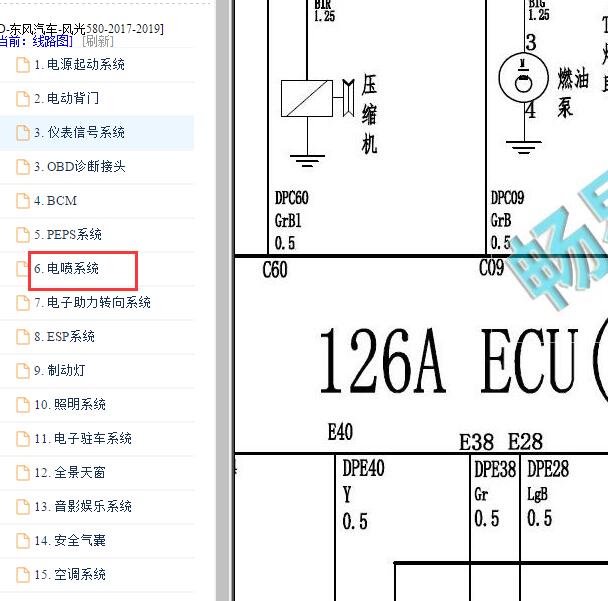 2017-2019年东风风光580 发动机电路图