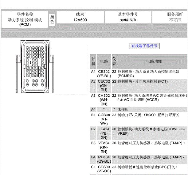 2017年福特福睿斯发动机针脚