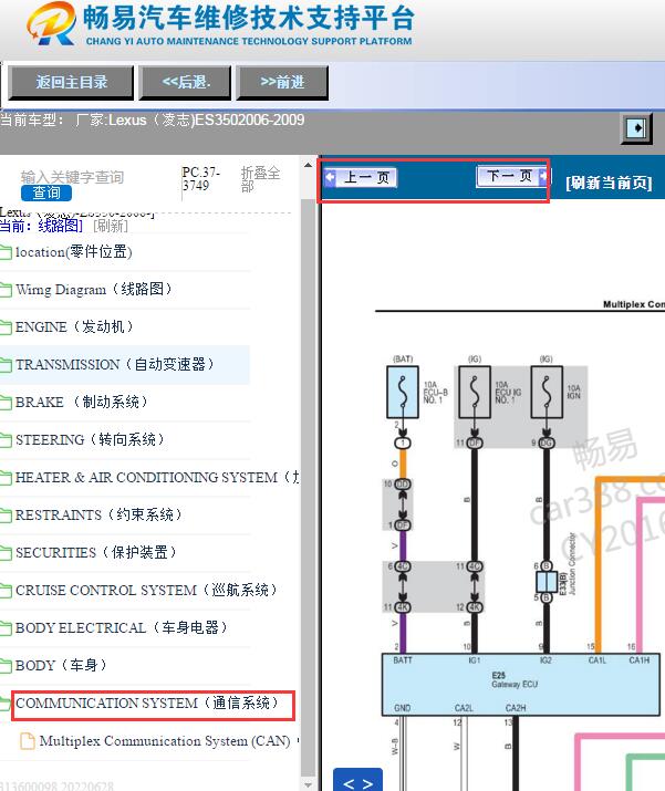 2006-2009年雷克萨斯ES350网络通讯CAN线路图