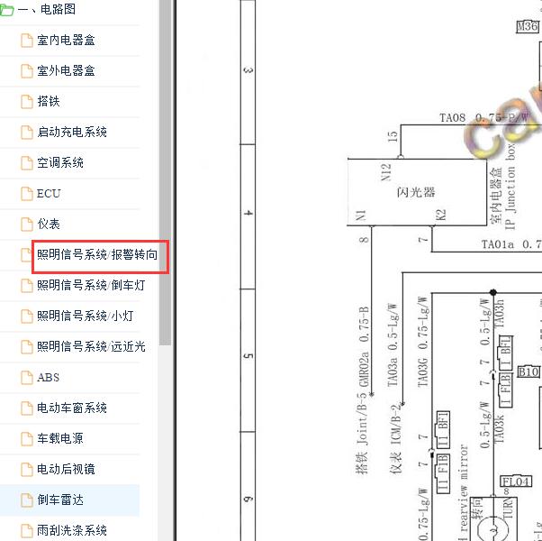 2017-2019年帅铃T6 转向灯和危险警报灯电路图