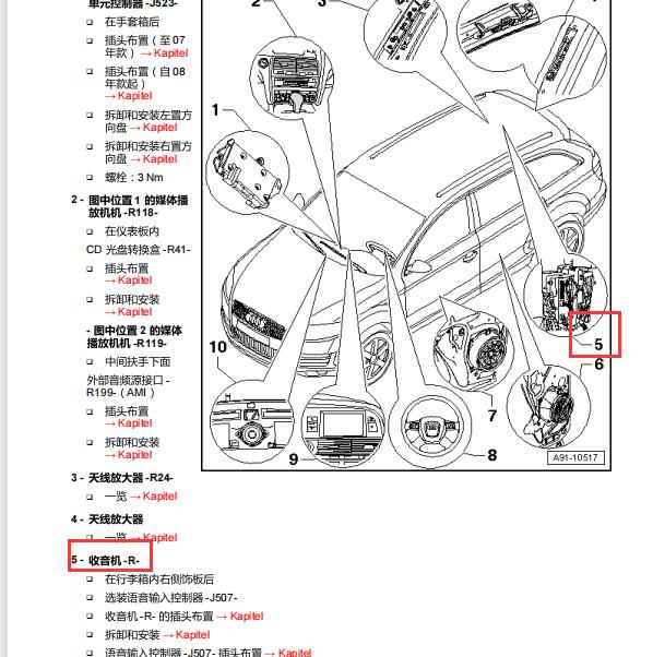 2015年奥迪Q7 收音机主机位置